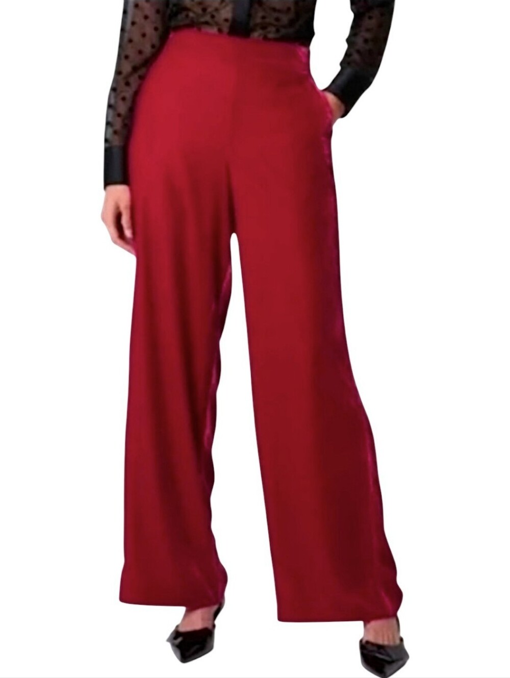 Wide Leg Mid Rise Velvet Pants - Picture 1 of 16